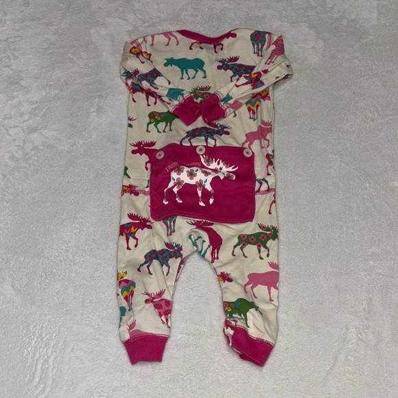 Little Blue House Pink and Green Moose Print Kids Footie - Picture 7 of 10